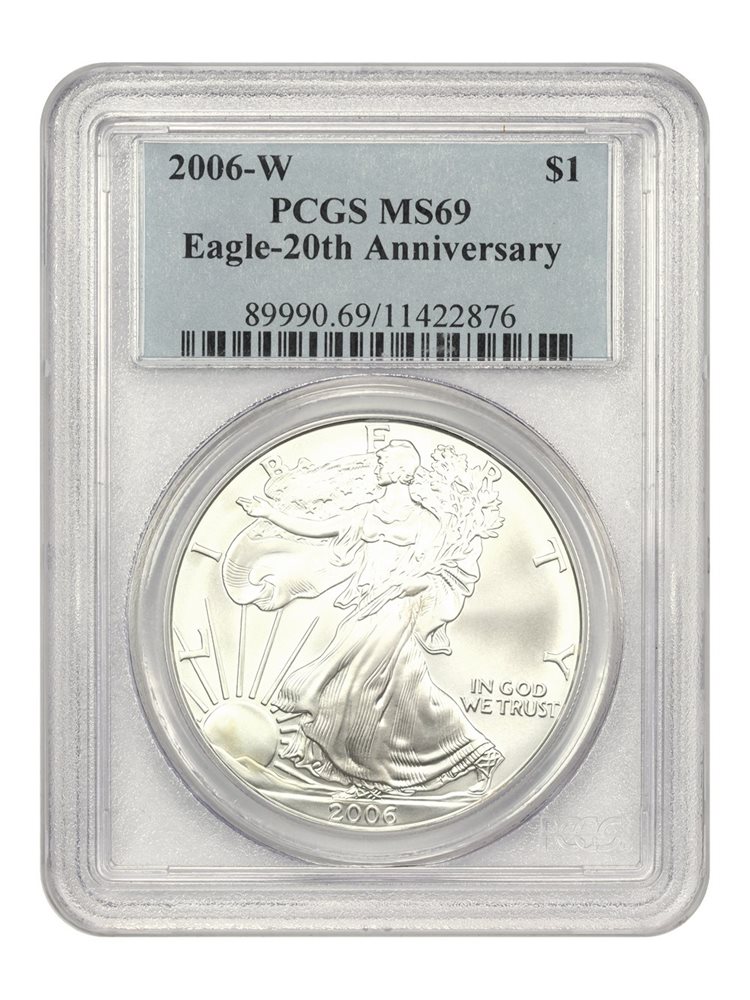 2006-W Silver Eagle $1 PCGS MS69 (20th Anniversary), SP69 - PCGS