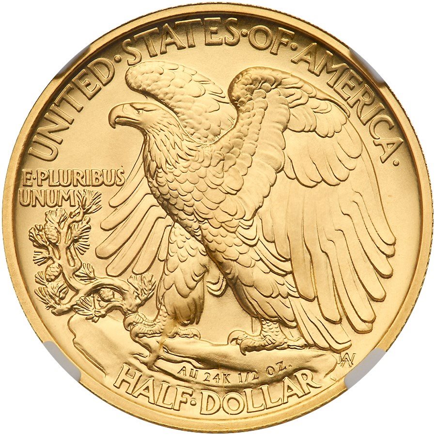 2016-W Walking Liberty Half Dollar gold coin. NGC graded SP