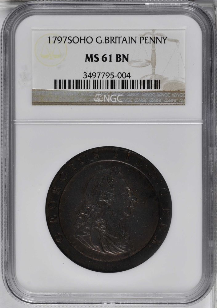 GREAT BRITAIN. Penny, 1797. Soho Mint. NGC MS-61 BN., MS61BN