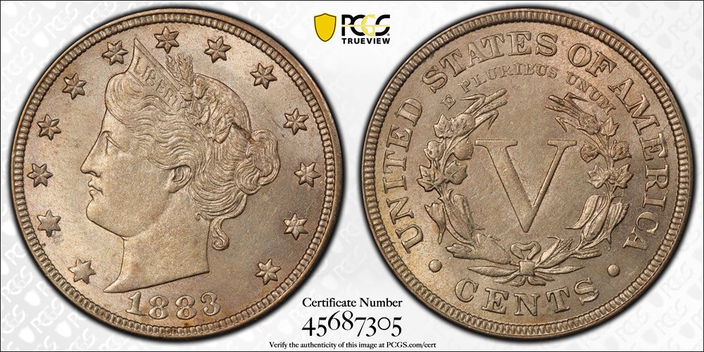 1883 Liberty Head Nickel. With CENTS. MS-62 (PCGS)., MS62 - PCGS