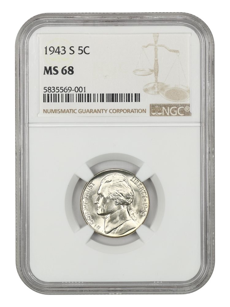 1943-S 5c NGC MS68, MS68 - PCGS Auction Prices