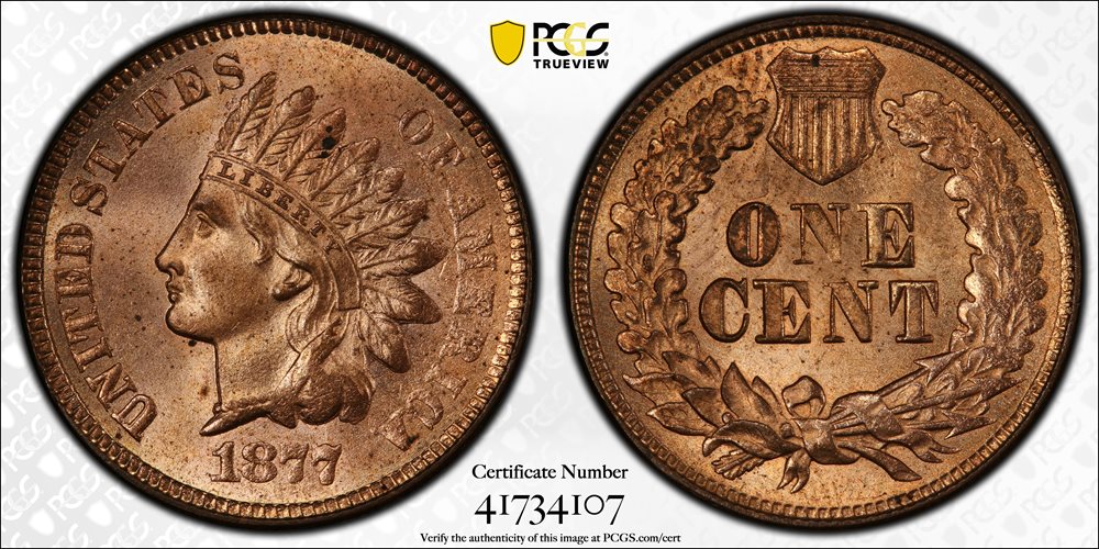 1877 Indian Cent. MS-65 RD (PCGS)., MS65RD - PCGS Auction Prices