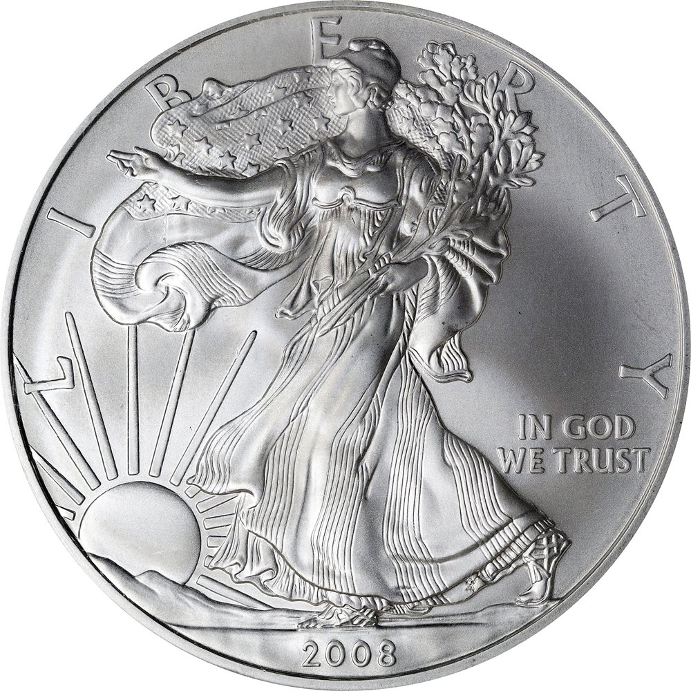 2008-W Silver Eagle. Burnished. Reverse of 2007. Early Releases