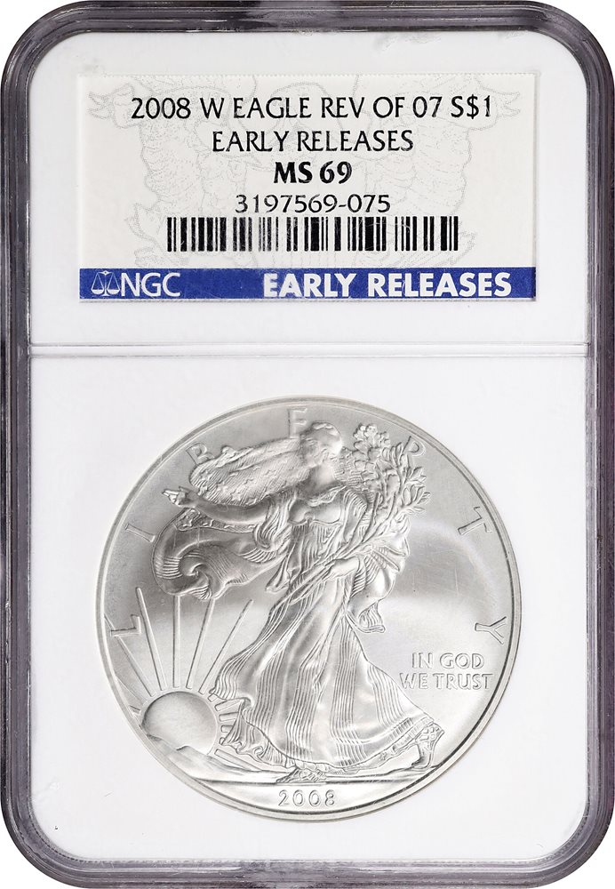 2008-W Silver Eagle. Burnished. Reverse of 2007. Early Releases
