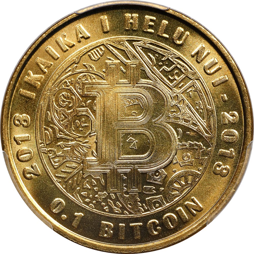 2013 Lealana 0.1 Bitcoin. Loaded. Firstbits 1hupf28j. Serial No. 6438.  Buyer Funded. Green Address, Serialized. Brass. MS-69 (PCGS)., MS69 - PCGS  Auction Prices