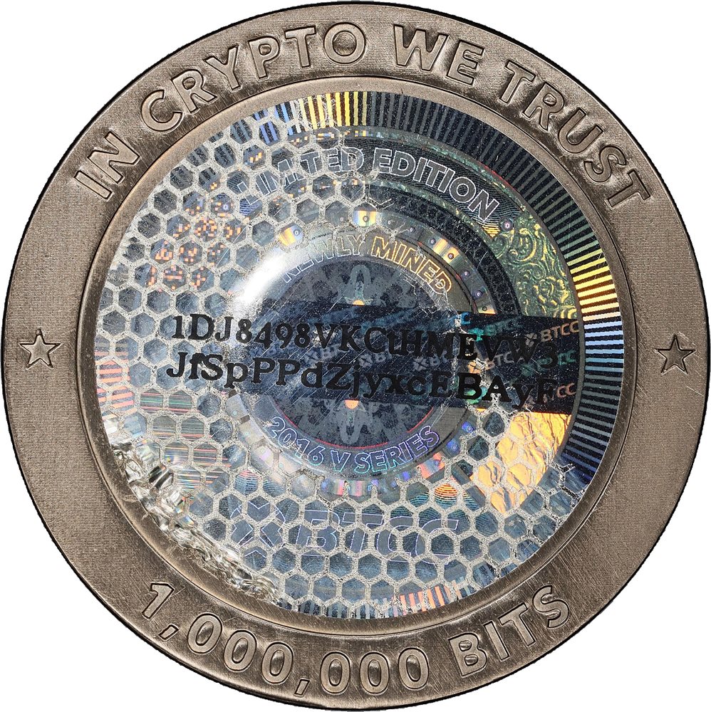 Redeemed 2016 BTCC 1 Bitcoin. Firstbits 1DJ8498V. Series V. Titanium. MS-66  (PCGS)., MS66 - PCGS Auction Prices