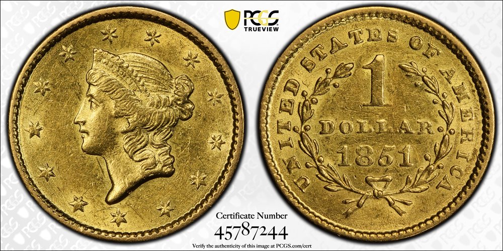 1851 Gold Dollar. AU-55 (PCGS)., AU55 - PCGS Auction Prices