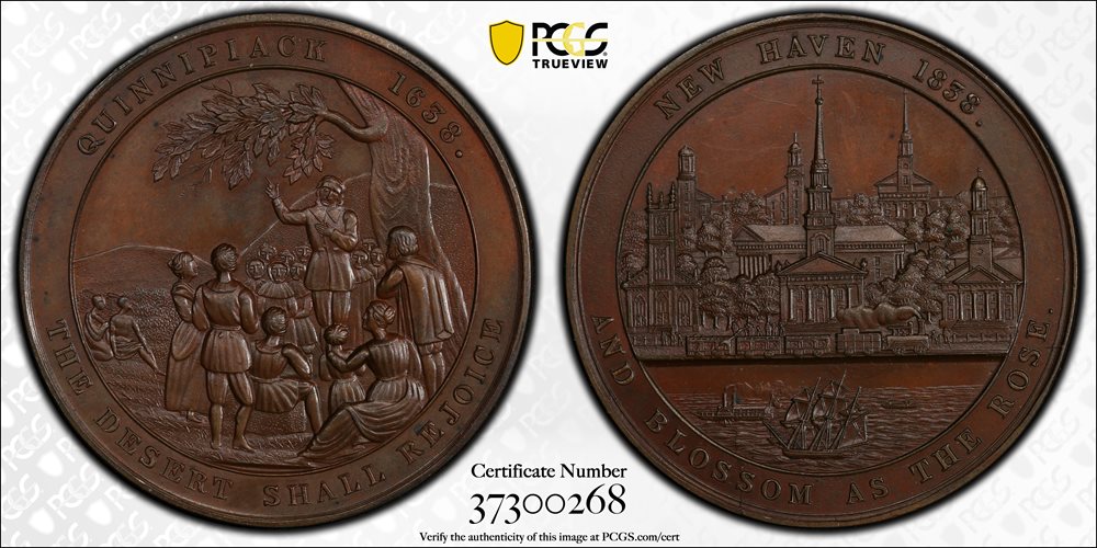 1838 New Haven, Connecticut Bicentennial Medal. Bronze. 56 mm