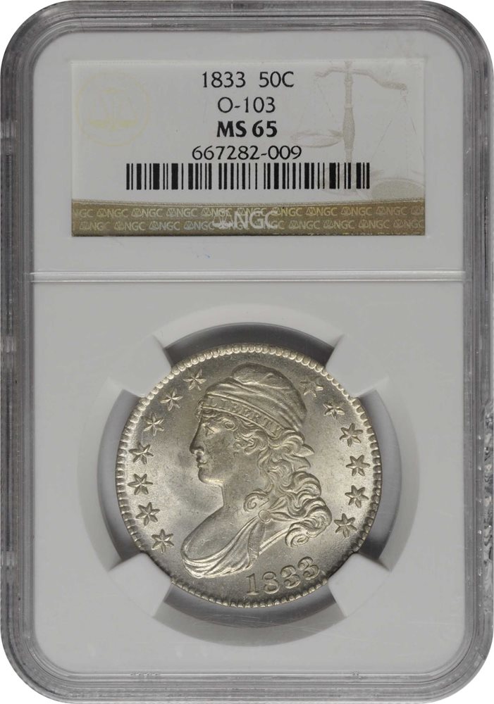 1833 Capped Bust Half Dollar. O-103. Rarity-2. MS-65 (NGC)., MS65