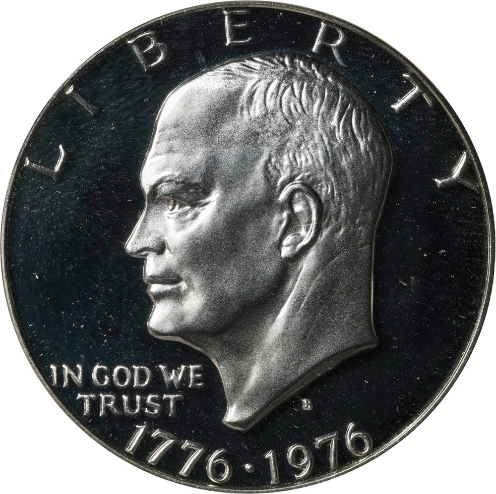 1976-S Eisenhower Dollar. Silver Clad. I Like Ike Holder. Proof-69
