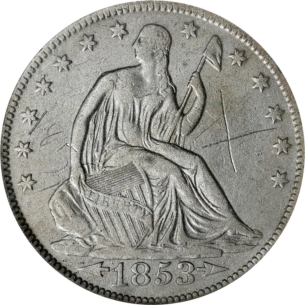 1853-O Liberty Seated Half Dollar. Arrows and Rays. Shipwreck