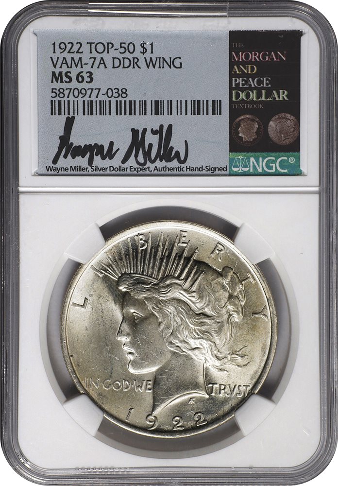 1922 Peace Silver Dollar. VAM-7A. Top 50 Variety. Doubled Die
