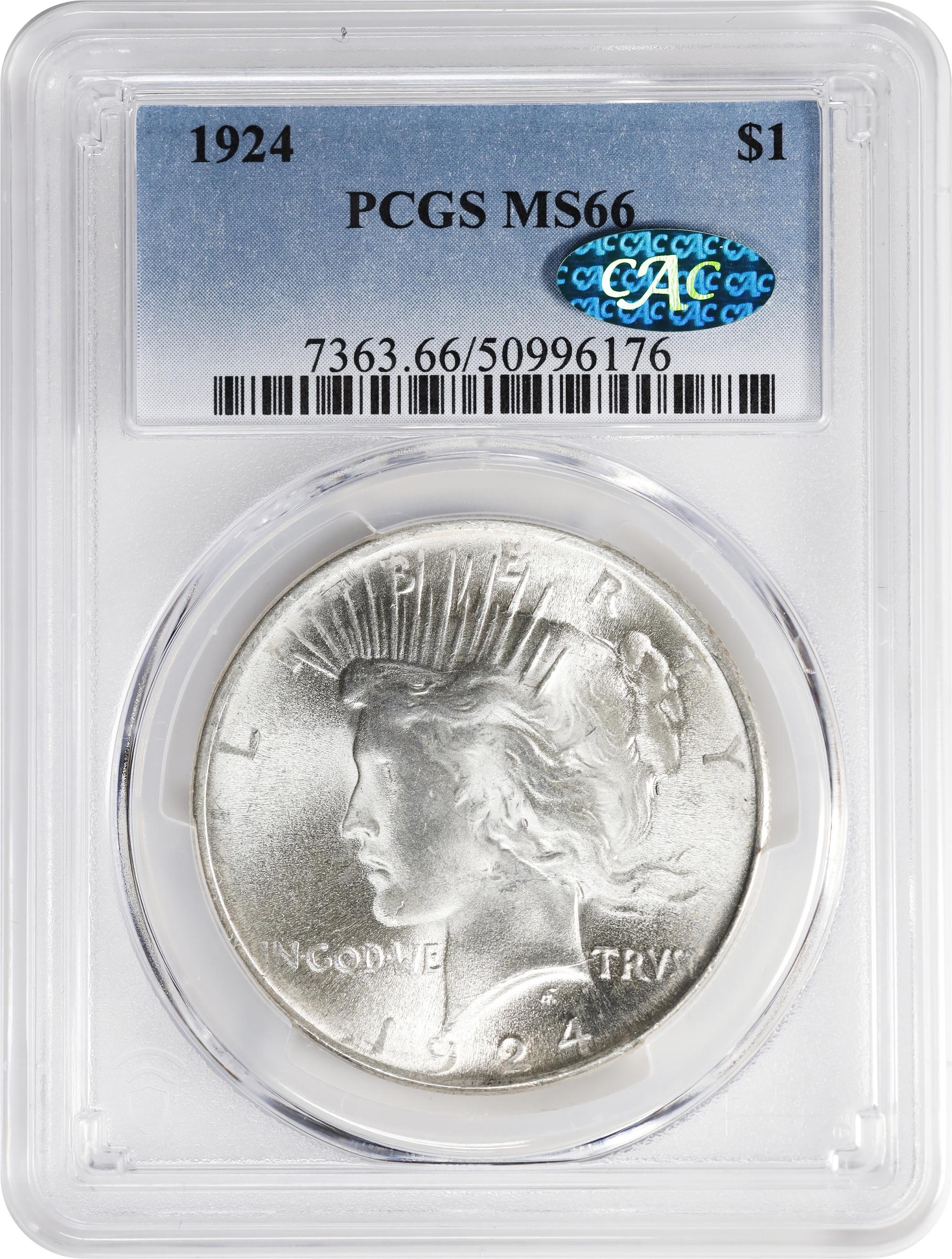 1924 Peace Silver Dollar. MS-66 (PCGS). CAC., MS66 - PCGS Auction