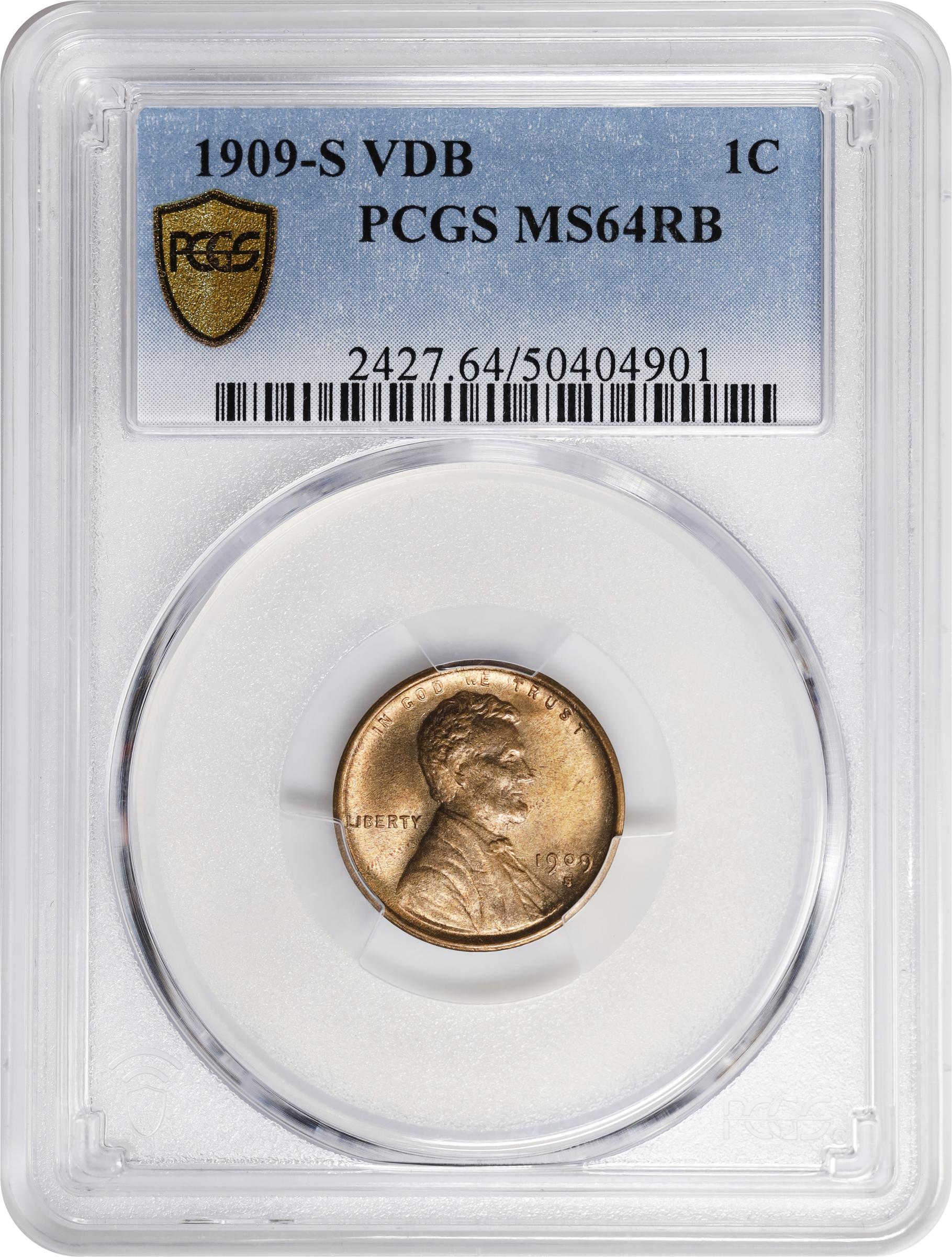 1909-S Lincoln Cent. V.D.B. MS-64 RB (PCGS)., MS64RB - PCGS