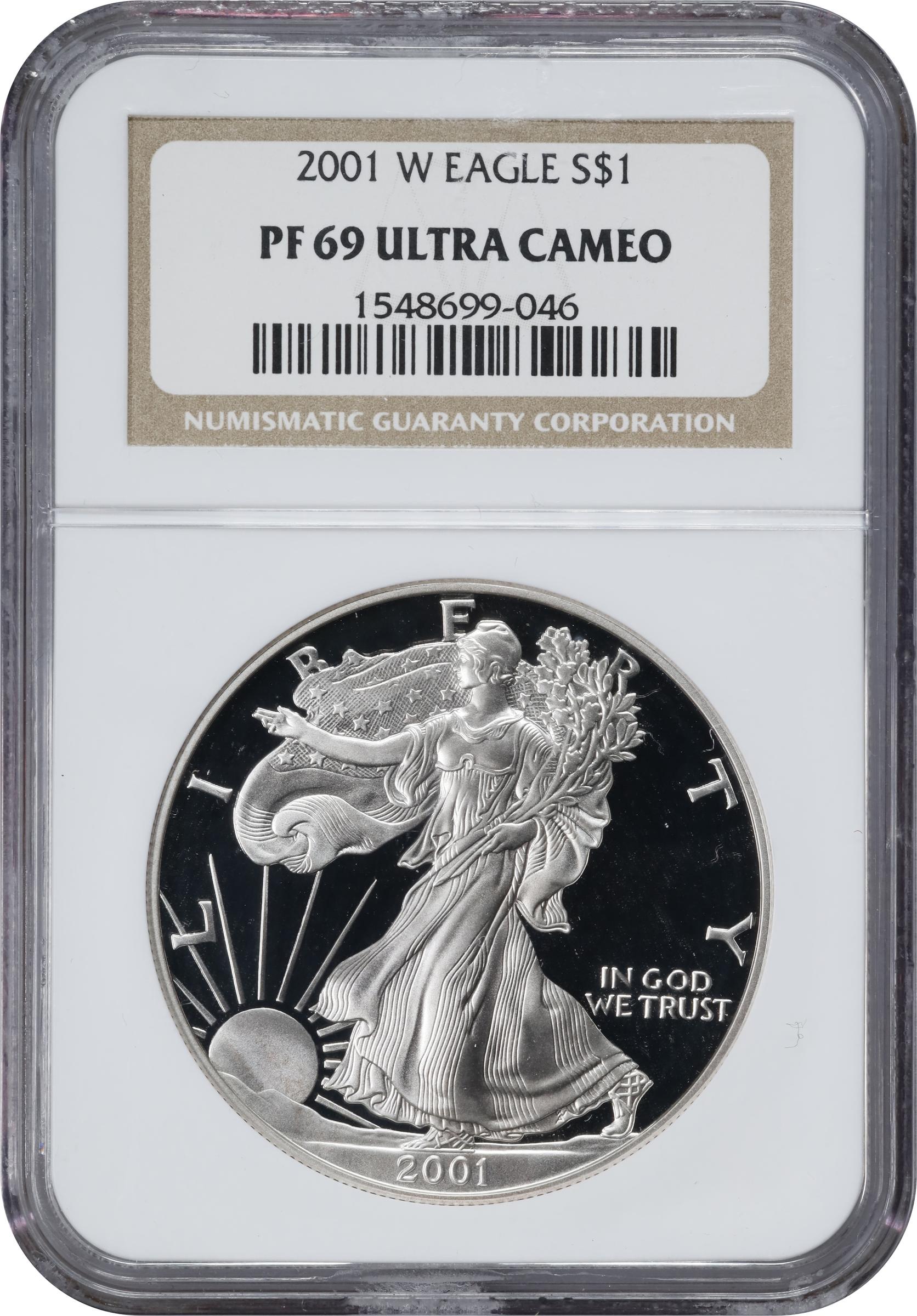 2001-W Silver Eagle. Proof-69 Ultra Cameo (NGC)., PR69DCAM - PCGS 