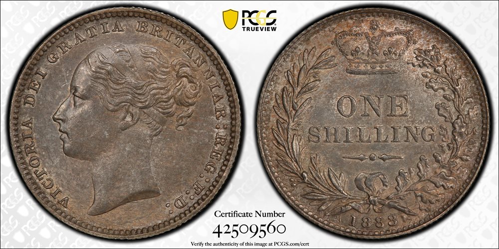 GREAT BRITAIN. Shilling, 1883. London Mint. Victoria. PCGS AU-58