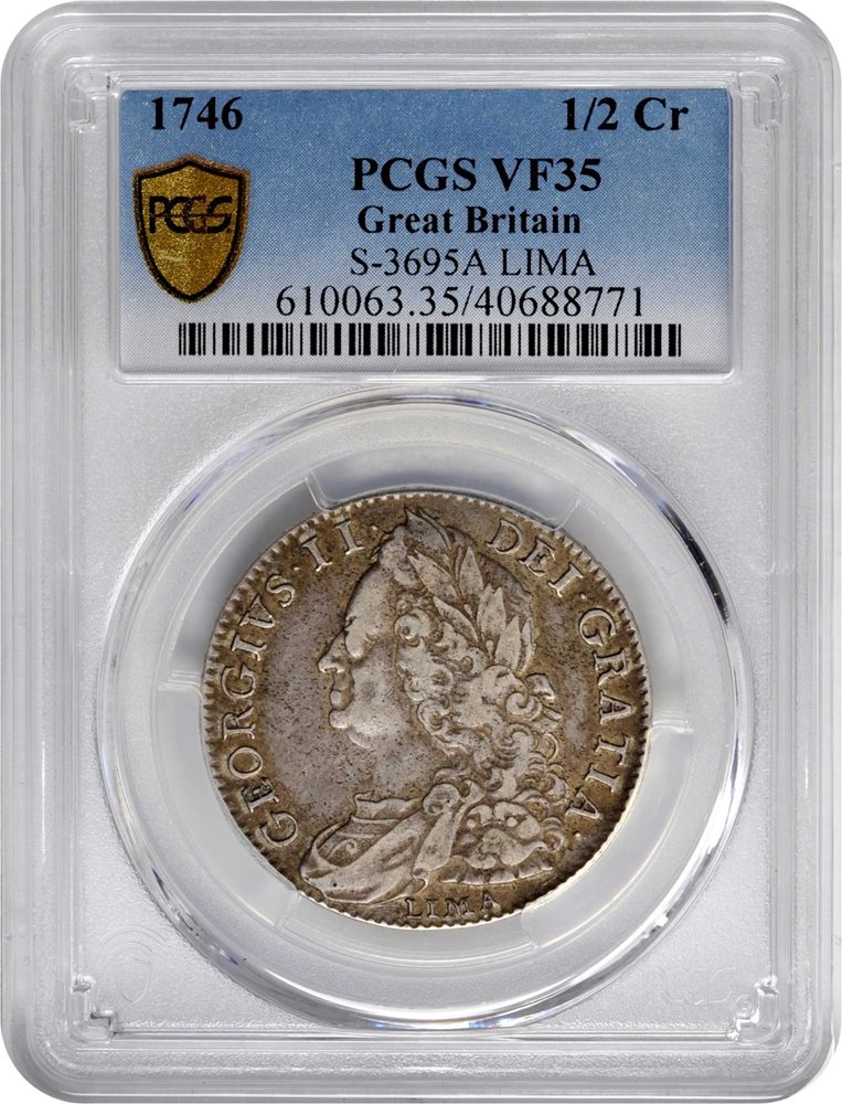 GREAT BRITAIN. 1/2 Crown, 1746-LIMA. London Mint. George II. PCGS