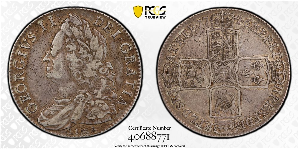 【超希少！】1746 イギリス ジョージ2世 銀貨 LIMA NGC AU53 GREAT BRITAIN. 1/2 Crown, 1746-LIMA. London Mint. George II. PCGS