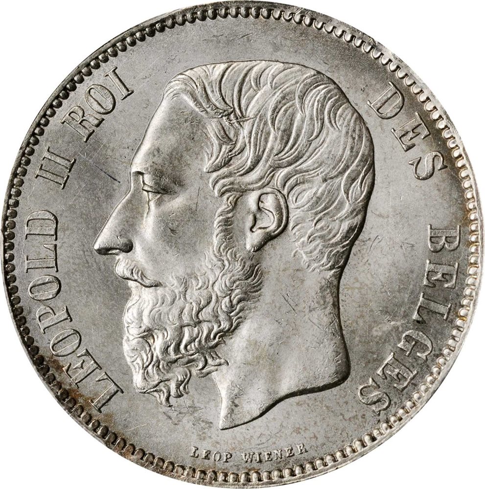 BELGIUM. 5 Francs, 1873. Brussels Mint. Leopold II. PCGS MS