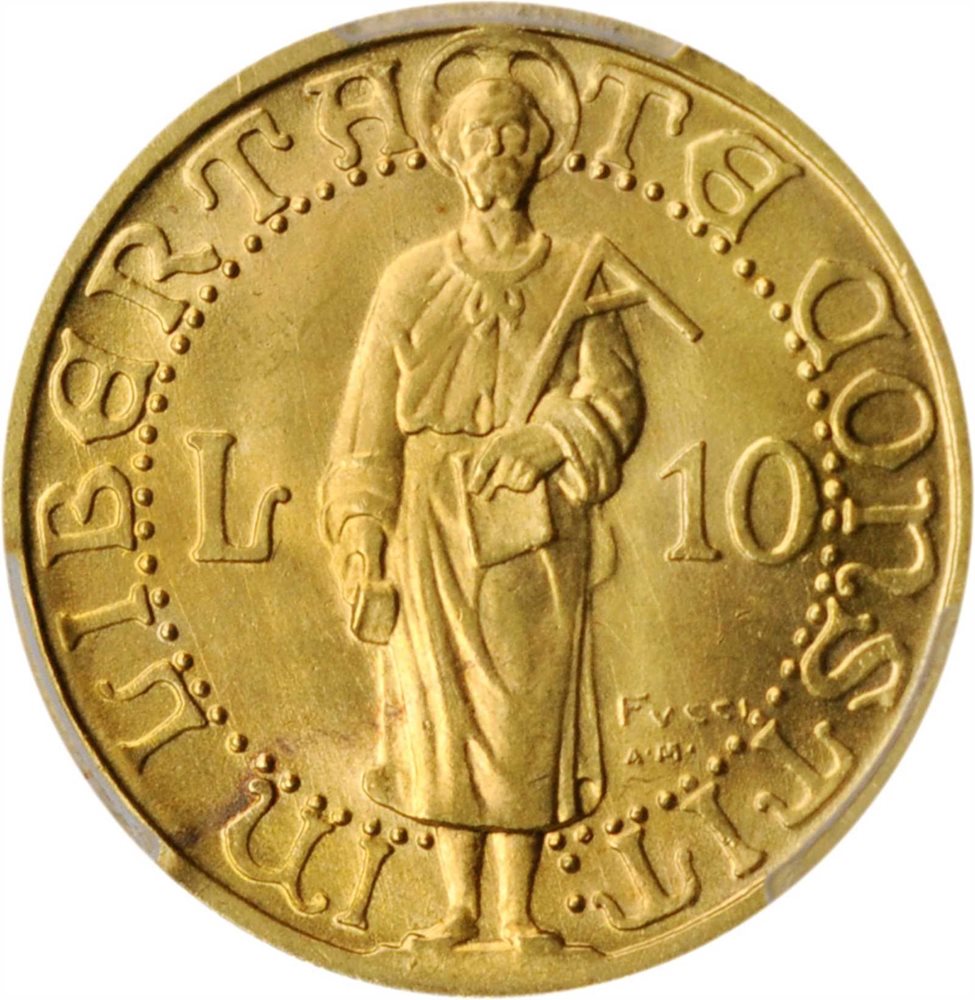 SAN MARINO. 10 Lire, 1925-R. Rome Mint. PCGS MS-65 Gold