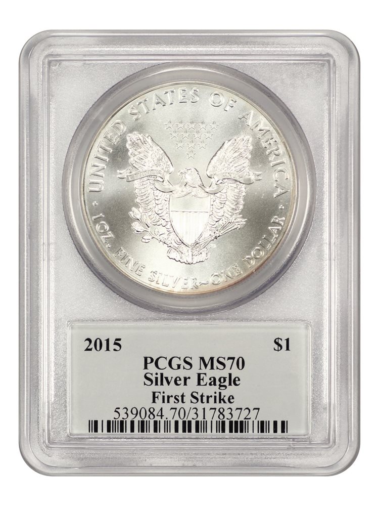 2015 Silver Eagle $1 PCGS MS70 (First Strike, Mercanti Signature