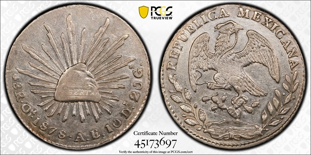 MEXICO. 8 Reales, 1878-Oa AE. Oaxaca Mint. PCGS AU-55., AU55