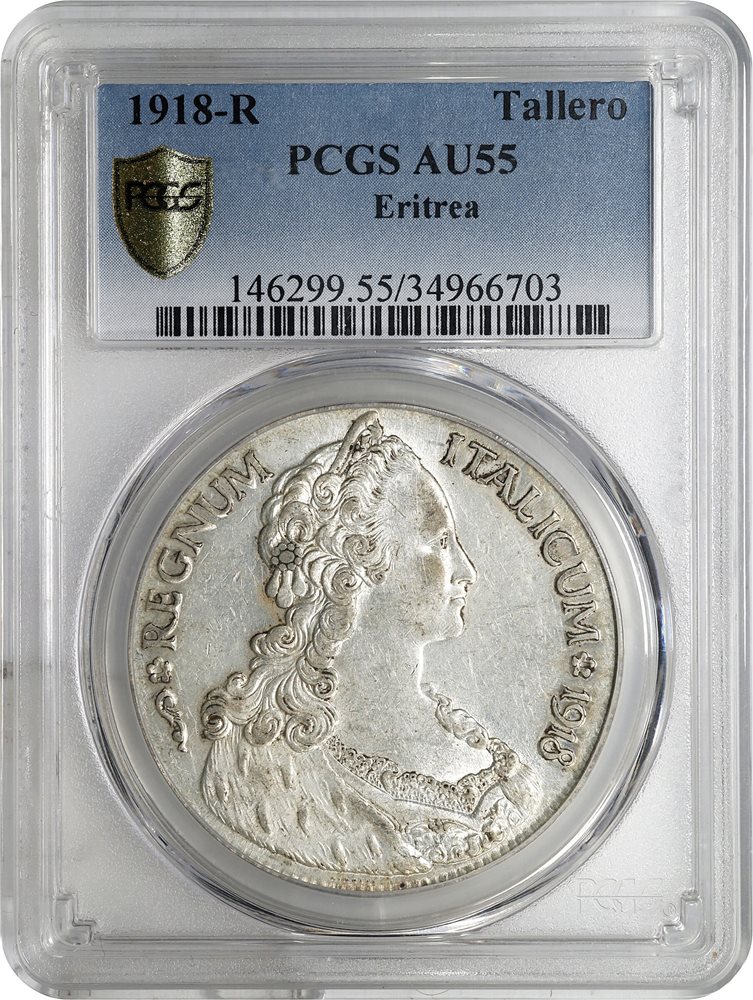 ERITREA. Tallero, 1918-R. Rome Mint. Vittorio Emanuele III