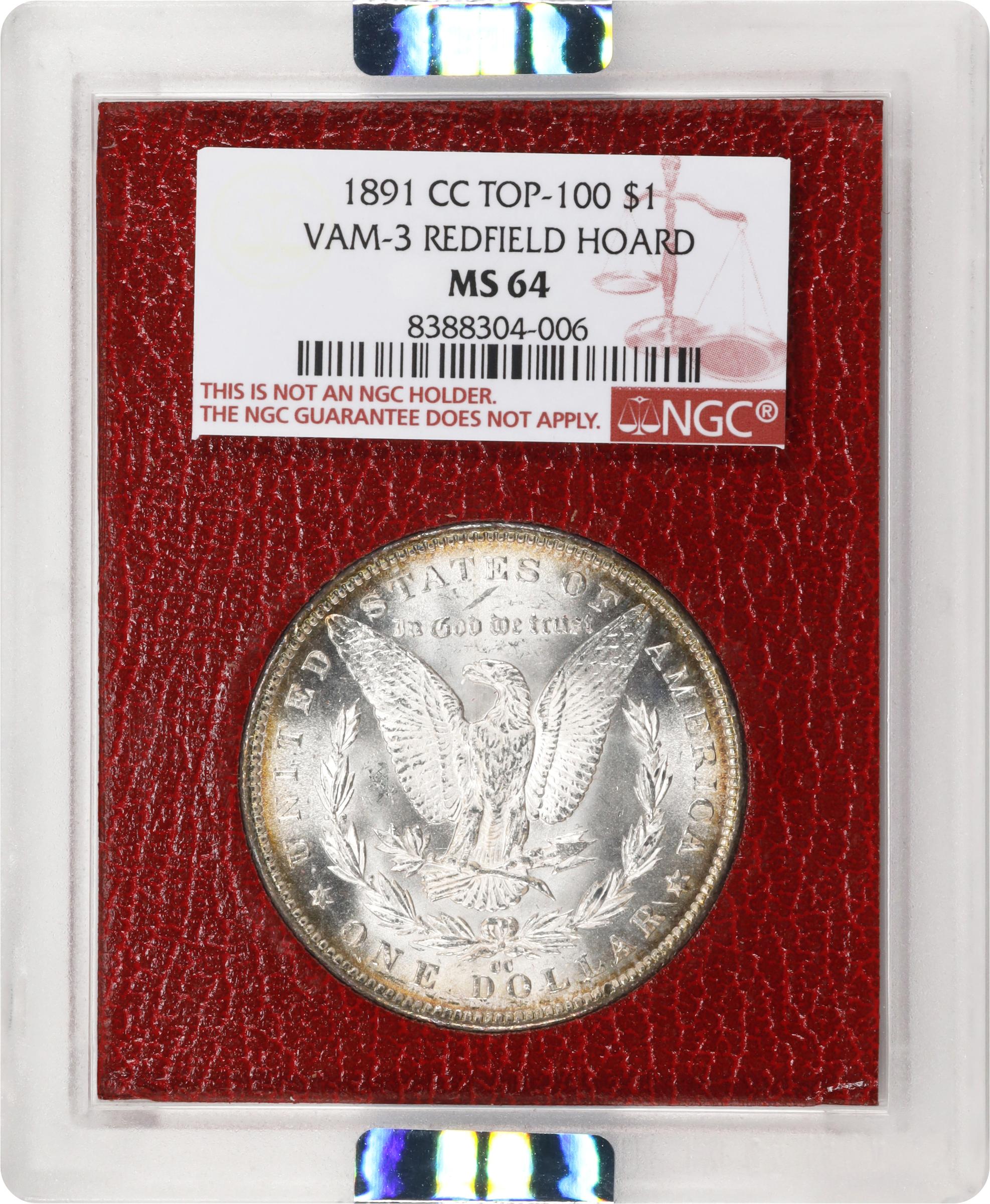 1891-CC Redfield Morgan Silver Dollar. VAM-3. Top 100 Variety
