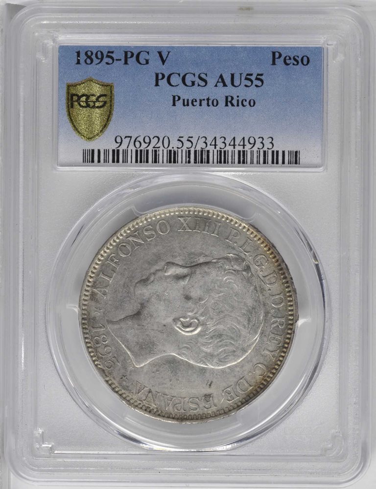 PUERTO RICO. Peso, 1895-PG V. Madrid Mint. Alfonso XIII. PCGS AU