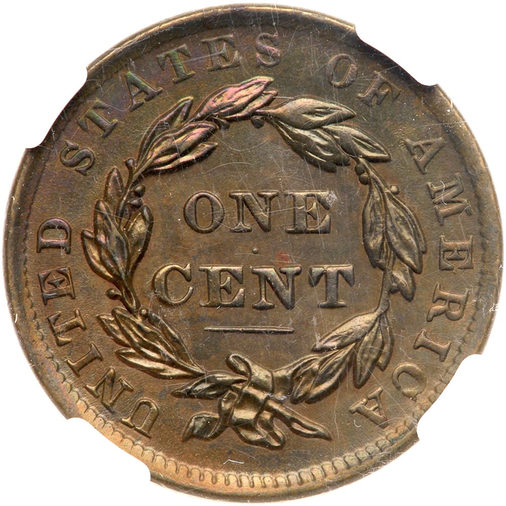 1837 N-5 R2 Plain Hair Cord, Small Ltrs NGC graded MS62 Brown.Our