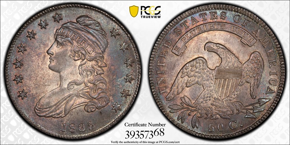 1835 Capped Bust Half Dollar. O-106. Rarity-1. MS-64+ (PCGS