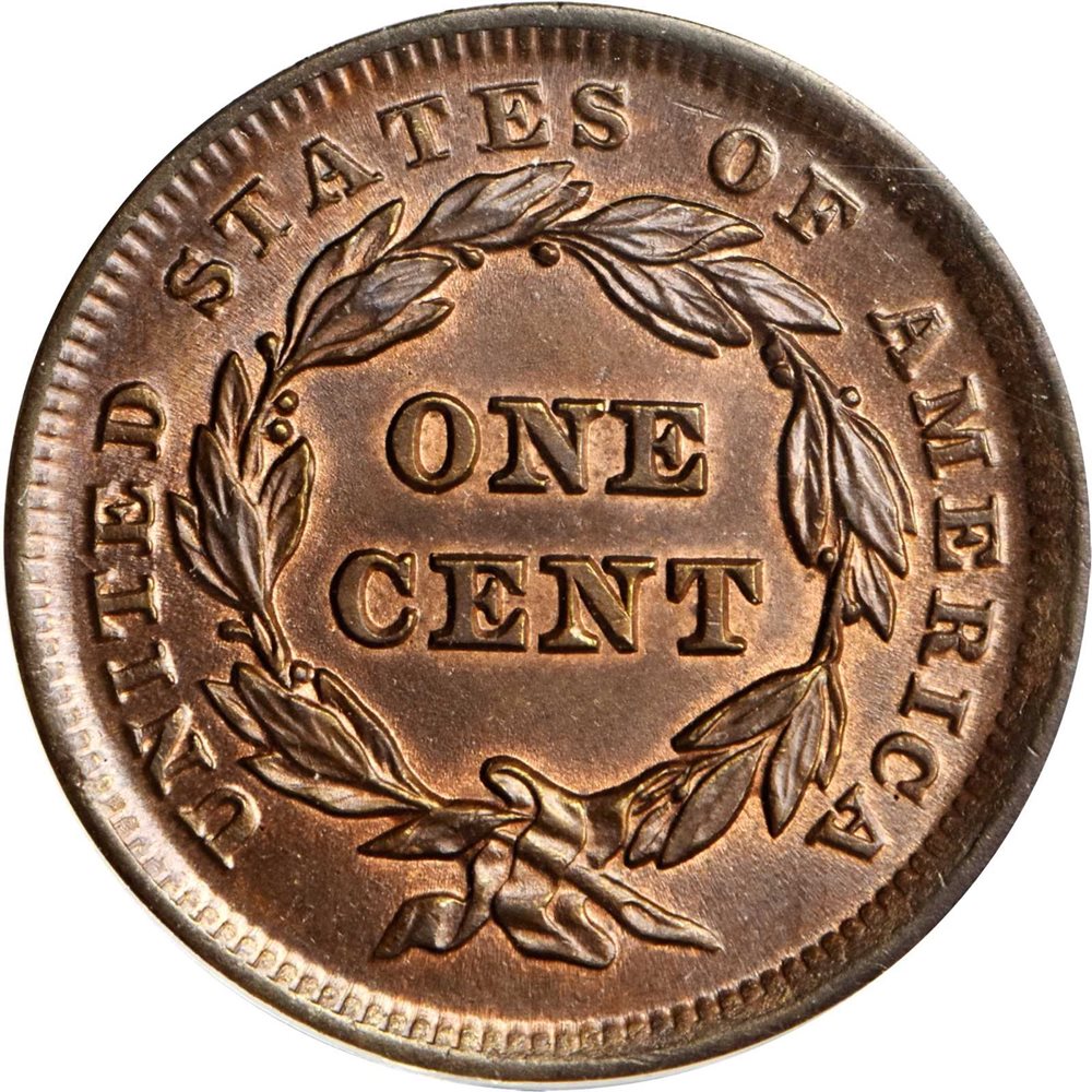 1842 Braided Hair Cent. N-2. Rarity-1. Small Date. MS-65 BN (PCGS
