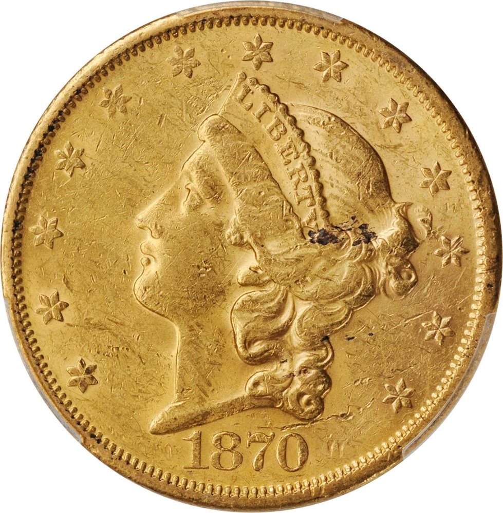 1870-S Liberty Head Double Eagle. AU-58 (PCGS)., AU58 - PCGS