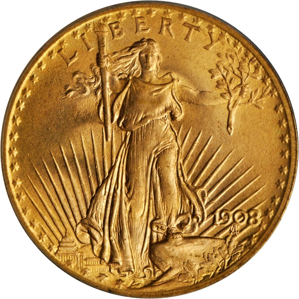 1908 Saint-Gaudens Double Eagle. No Motto. MS-69 (PCGS)., MS69